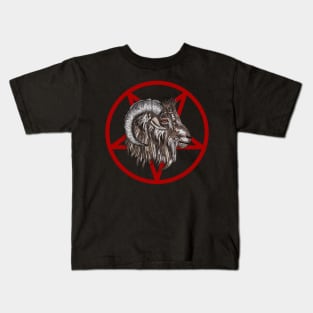 Black goat satanistic pentacle Kids T-Shirt